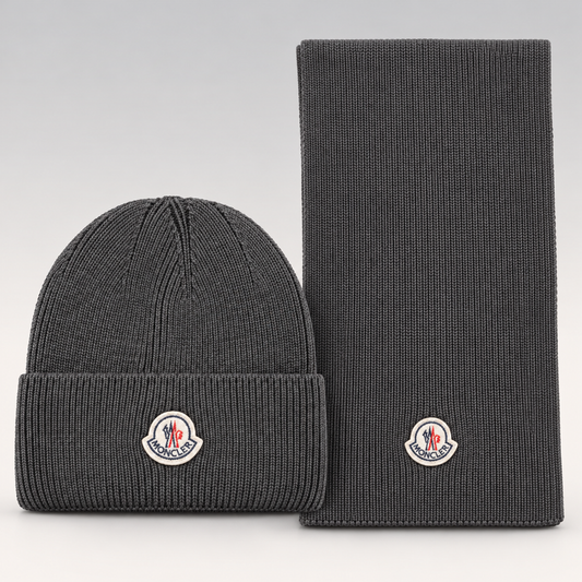 Logo-Patch Ribbed Knit Beanie & Scarf Set