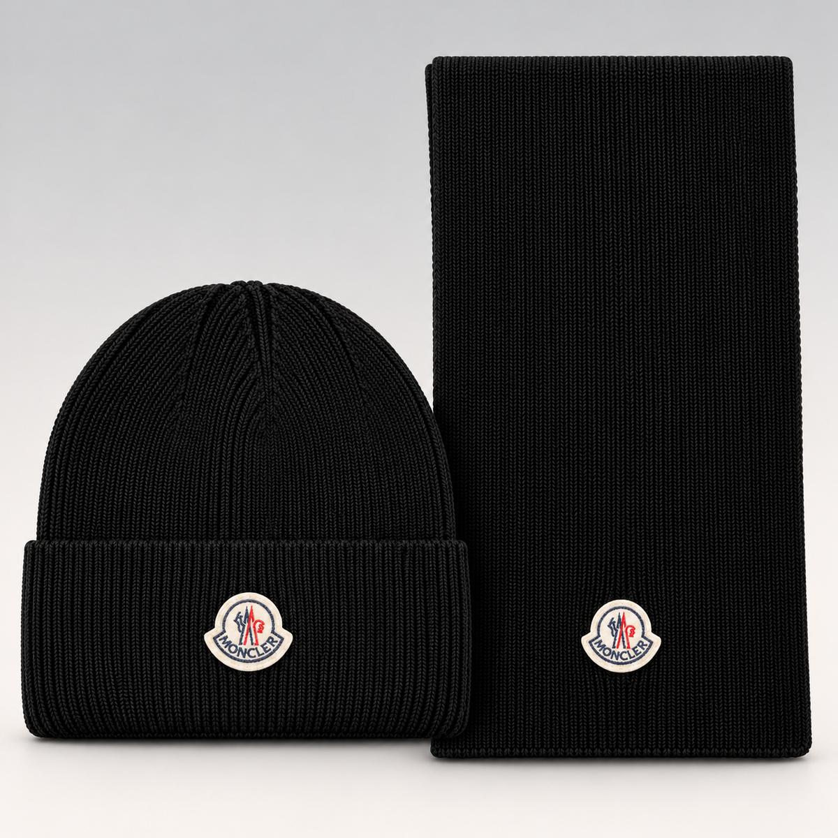 Logo-Patch Ribbed Knit Beanie & Scarf Set