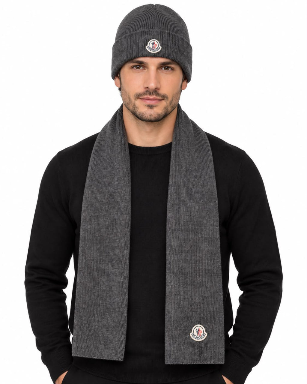 Logo-Patch Ribbed Knit Beanie & Scarf Set
