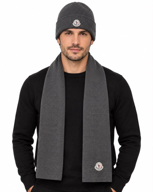 Logo-Patch Ribbed Knit Beanie & Scarf Set