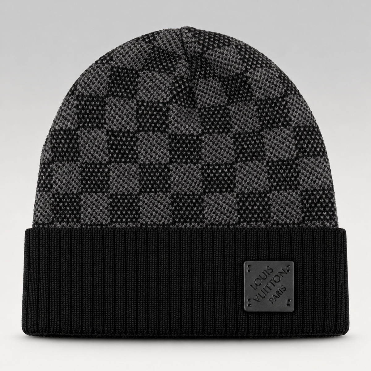Damier Pattern Logo-Plaque Knit Beanie