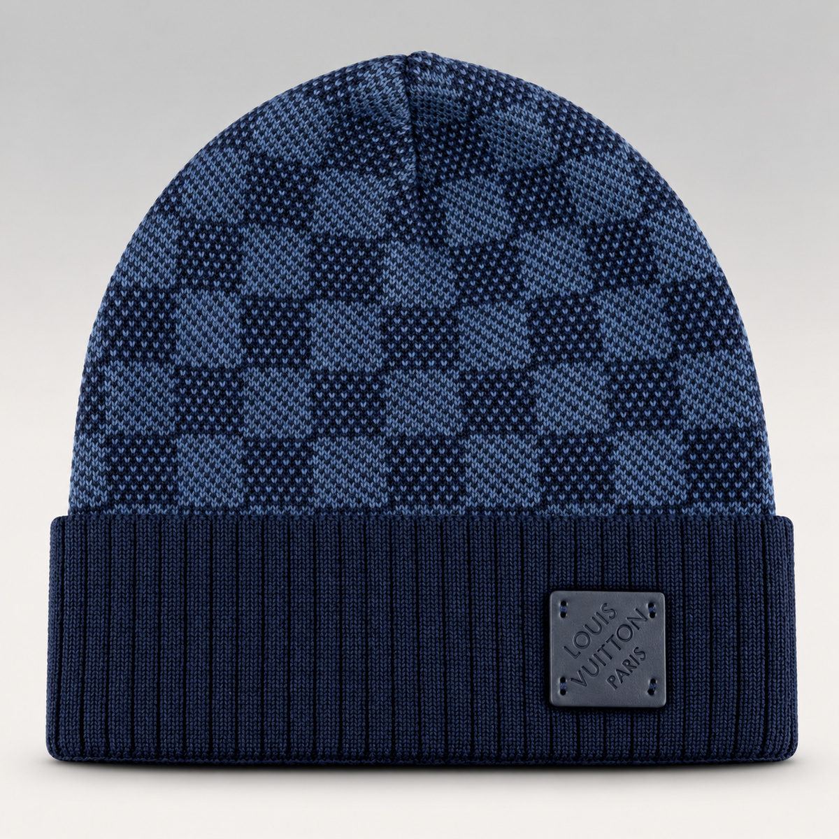 Damier Pattern Logo-Plaque Knit Beanie