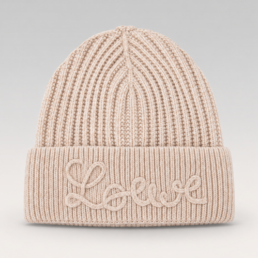 Embroidered Logo Ribbed Knit Beanie