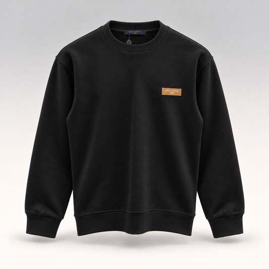 Leather Logo Patch Crewneck Sweatshirt