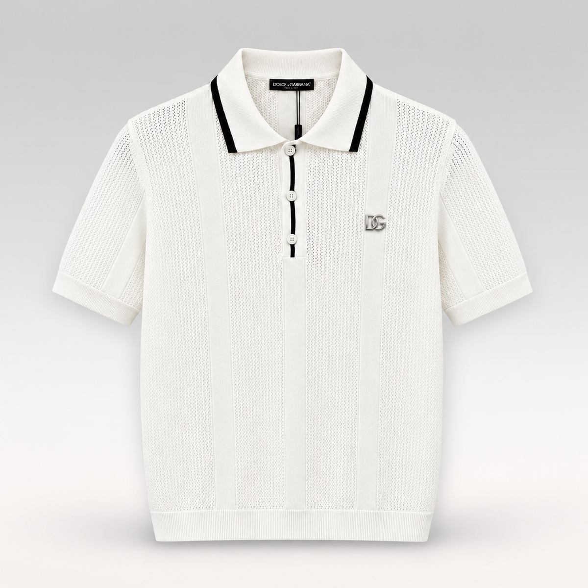 Metal Logo Openwork Knit Polo Shirt
