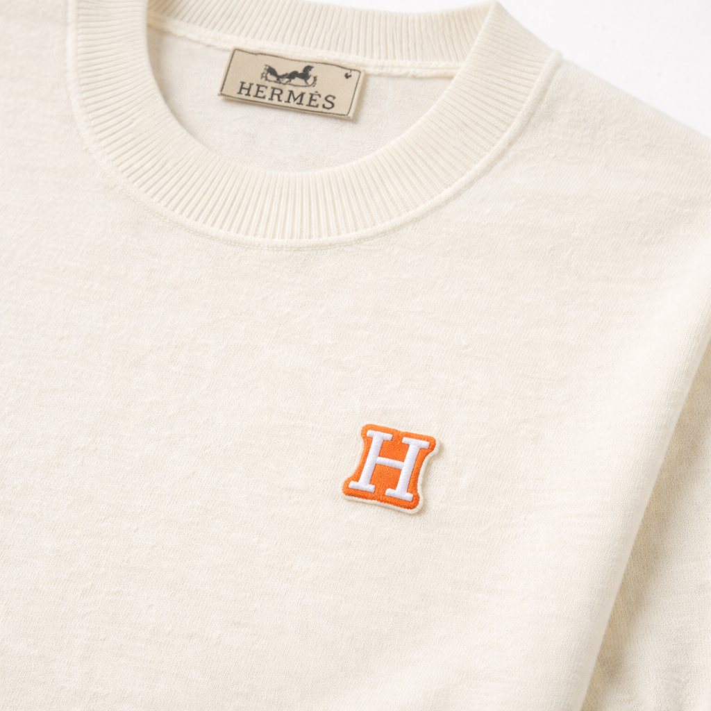 H Logo Cotton Crewneck Knit T-Shirt