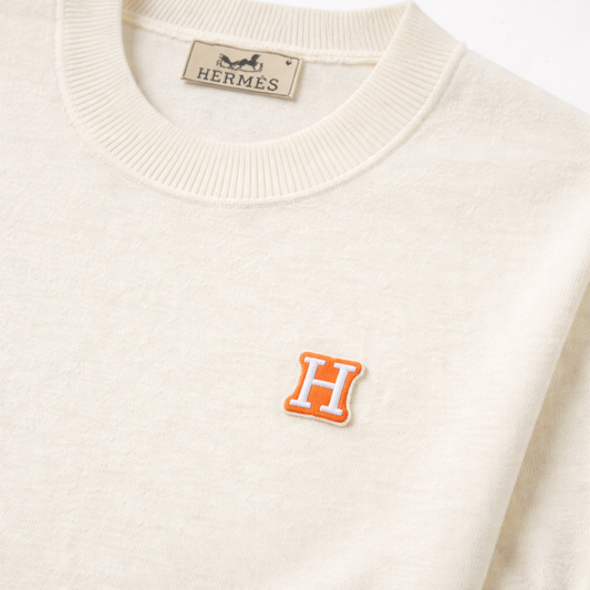 H Logo Cotton Crewneck Knit T-Shirt