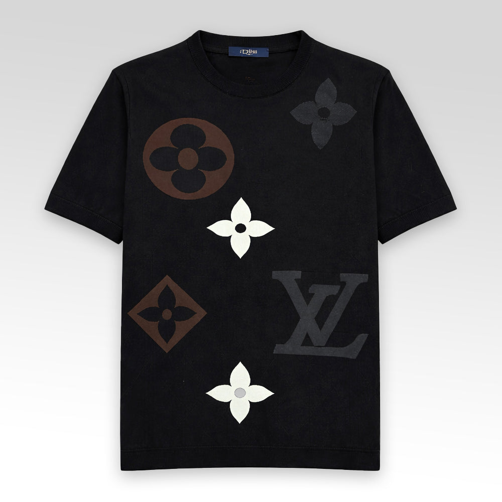 Monogram Short-Sleeved Cotton Crewneck Knit T-Shirt