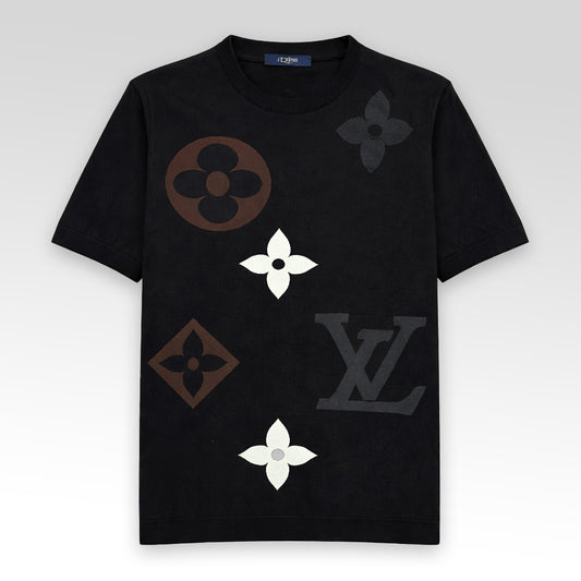 Monogram Short-Sleeved Cotton Crewneck Knit T-Shirt