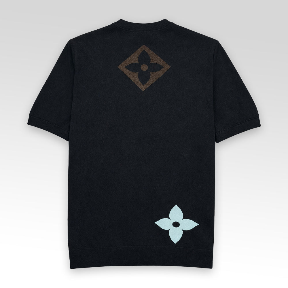 Monogram Short-Sleeved Cotton Crewneck Knit T-Shirt