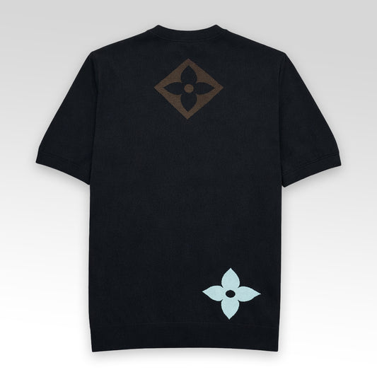 Monogram Short-Sleeved Cotton Crewneck Knit T-Shirt