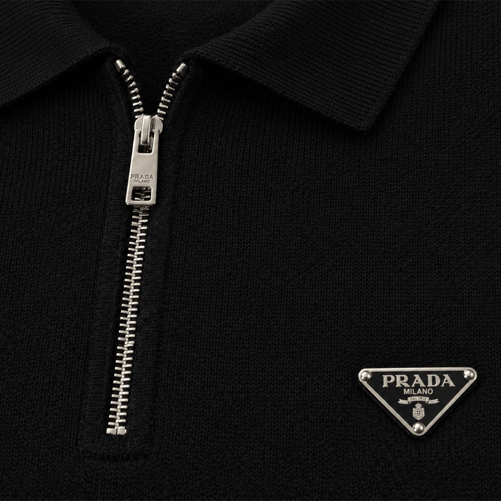 Zip-Up Knitted Polo Shirt