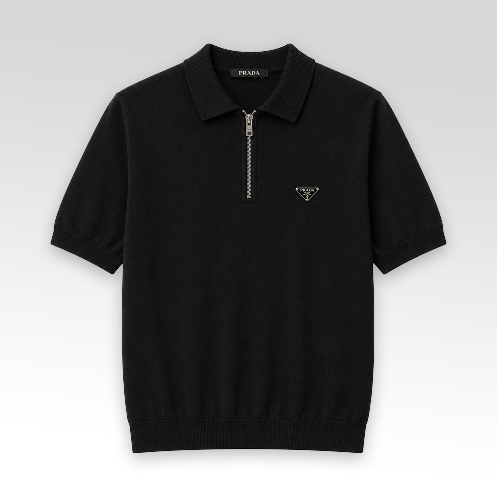 Zip-Up Knitted Polo Shirt
