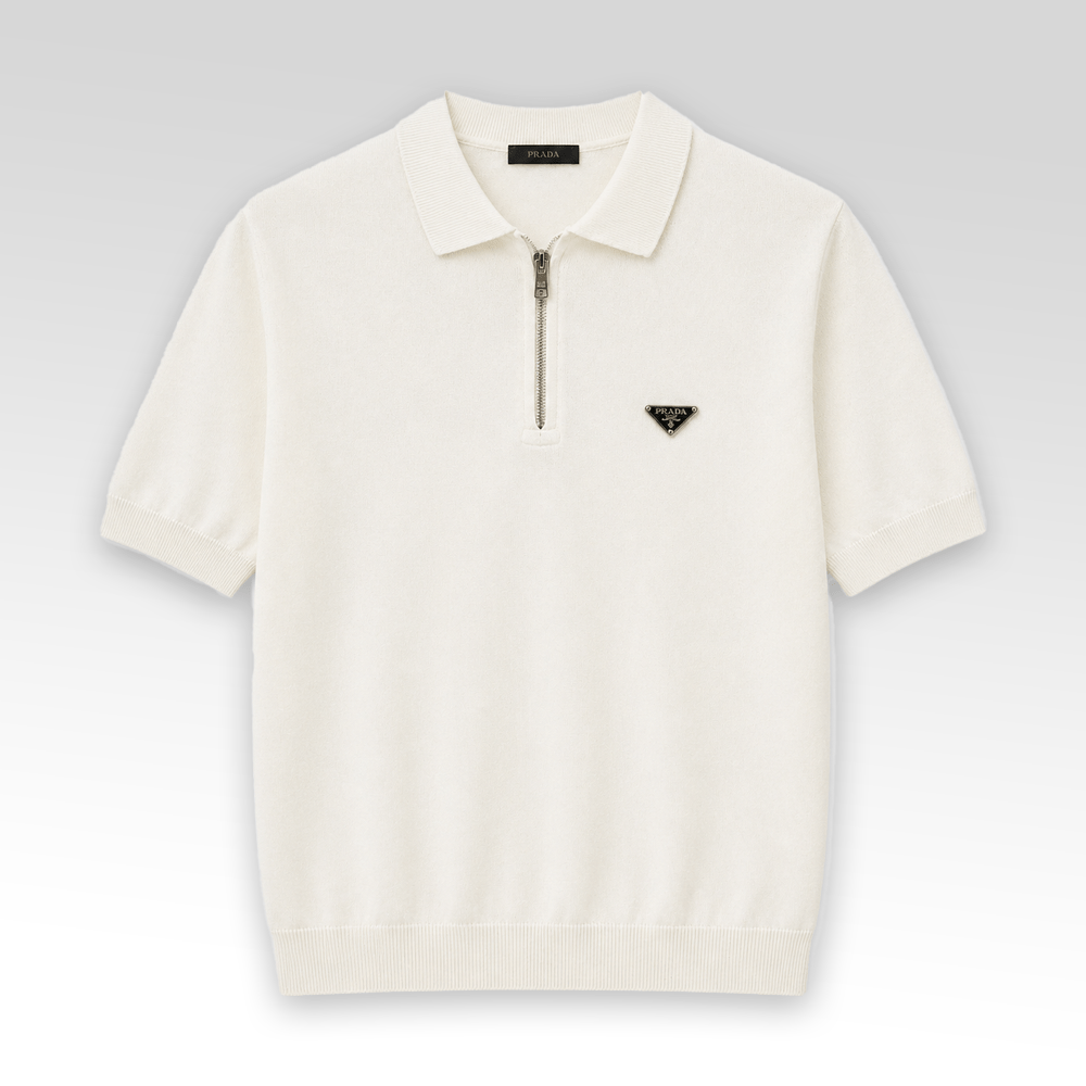 Zip-Up Knitted Polo Shirt