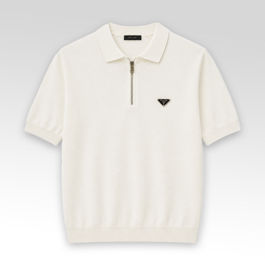 Zip-Up Knitted Polo Shirt