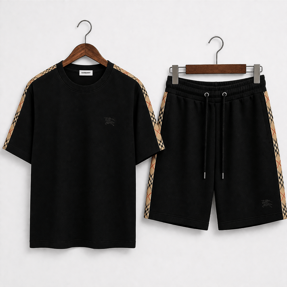 Check Trim Cotton T-shirt- Shorts Set