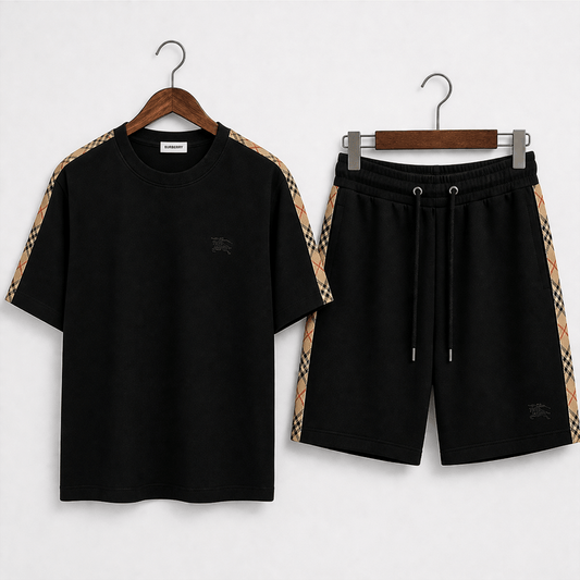 Check Trim Cotton T-shirt- Shorts Set
